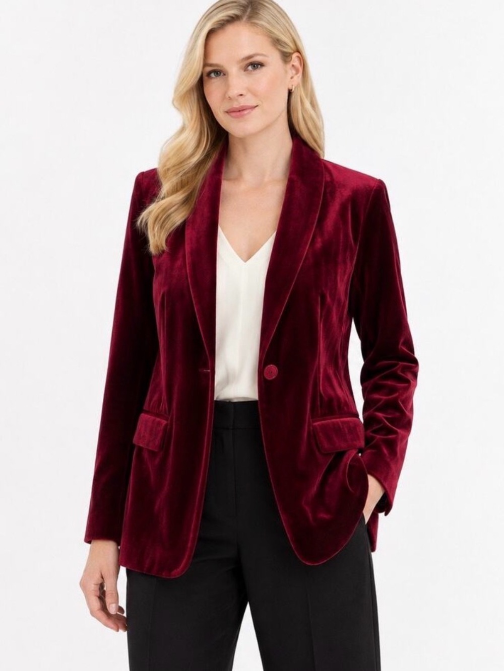 INC International Concepts
Burgundy Wine Red Velvet Blazer
Jacket XS